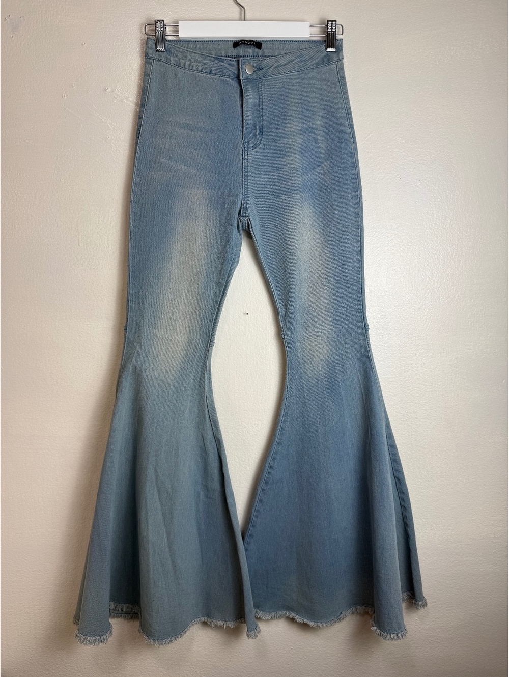 Light Wash Extreme Flare Bell Bottom Jeans Size S High Rise Y2K Raw Hem